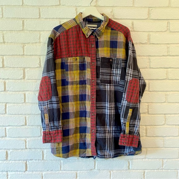 Urban Outfitters Corey Spliced Flannel Button Down Shirt Oversized Size Large - Picture 1 of 11